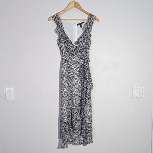 Ruffle Wrap Midi Butterfly Print Dress